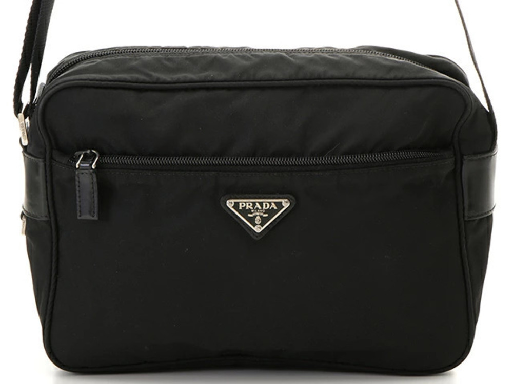 Prada Tessuto Shoulder Bag Black Leather